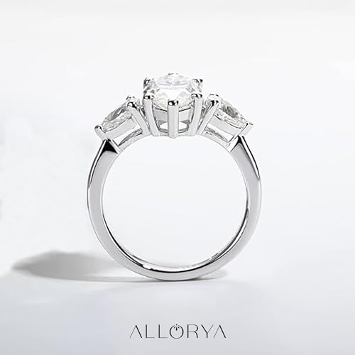 925 Sterling Silver 3 Stone Engagement Ring for Women with 3.50 ctw, Marquise (3.00 CT) & Pear (0.50 CT) Lab Grown White Diamond or Cubic Zirconia4