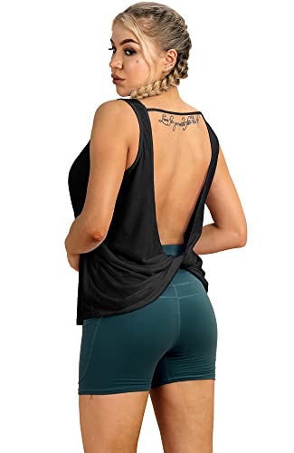 Image of icyzone Workout Tank Tops for Women - Open Back Strappy Athletic Tanks, Yoga Tops, Gym Shirts