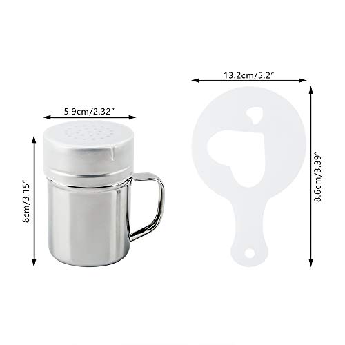 AIFUDA 2 Pcs Stainless Steel Dredge Shaker with Handle and 16 pcs Printing Molds Stencils, Salt Pepper Coffee Cocoa Cinnamon Powder Can with Hole for Kitchen Baking Cooking by AIFUDA - Image 3