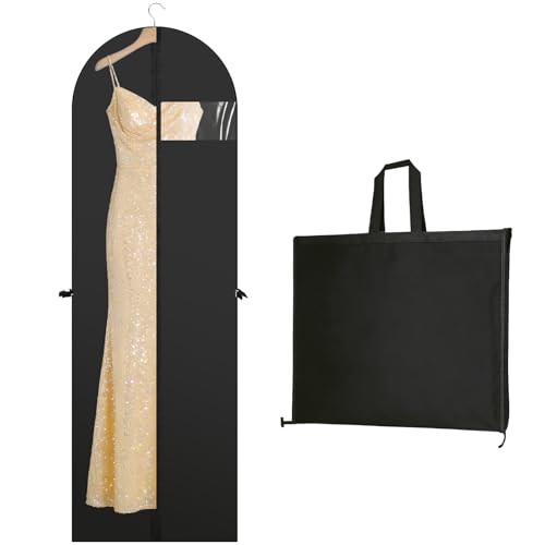 ZABARE 1 Stück Kleidersack 180x60cm Faltbare Kleidersack lang mit Griff Kleidersäcke mit Reißverschluss Kleiderhülle Kleiderschutzhülle für Kleid Anzug Brautkleid-Schwarz