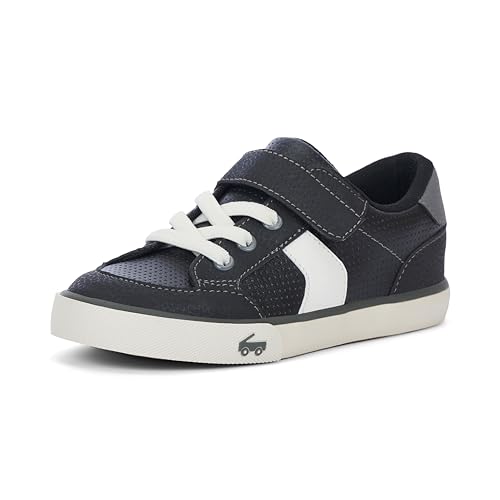 See Kai Run Connor Sneakers - Casual Play Shoes for Everyday Wear - Black Leather, Toddler 7