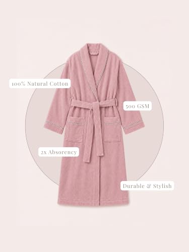 Image of RANGOLI Sunshine 100% Cotton Bathrobes For Women, 500 GSM Free Size Bath Robe With Rope,Ultra-soft, Lightweight & Highly Absorbent Luxurious Bath Gown /Bath Robe