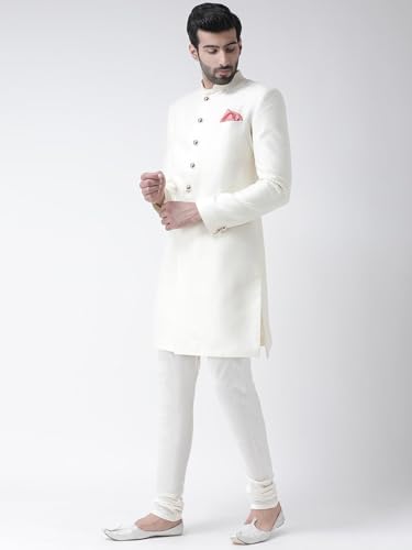 Image of Kisah Men's Silk Blend Textured Sherwani Set Regular Fit | Wedding, Festive & Occasion Wear