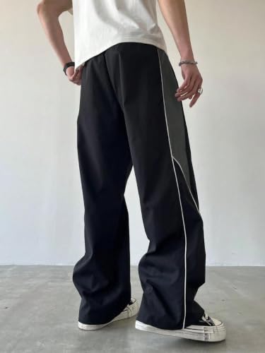 Image of GRECIILOOKS Track Pants for Men Baggy Wide Leg Korean Streetwear Trousers | Relaxed Fit Baggy Pants for Men with Drawstring Waist | Casual Oversized Lower for Travel, College & Everyday Wear