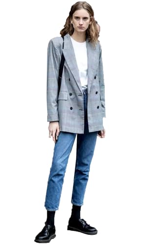 Veste à double boutonnage pied-de-poule pour femme élégante Kromoc