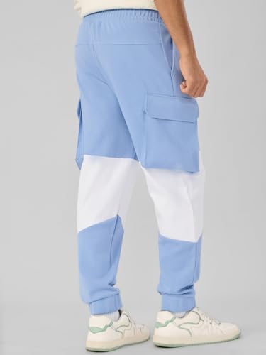 Image of The Souled Store Arctic (Utility) Men and Boys Drawstringed Blue and White Polyester Oversized Joggers