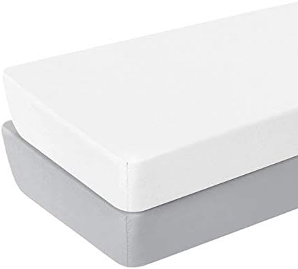 Yoofoss Crib Fitted Sheets 2 Pack 100% Cotton Soft Baby Crib Sheet Mattress Cover 50x90cm- White and Grey by YOOFOSS