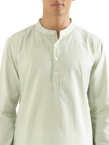 Image of SAADAA Men's Short Kurta - Linen Cotton Blend, Airy Fabric, Regular Fit, Mandarin Collar, Solid Color - Casual, Festive & Ethnic Wear