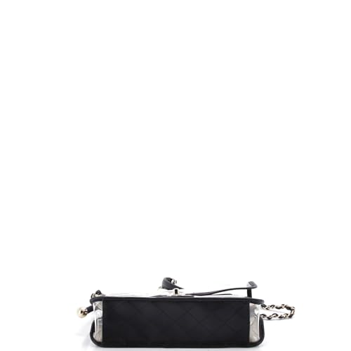 Pre-Loved Sand By The Sea Pearl Flap Bag PVC with Lambskin Medium, Black4