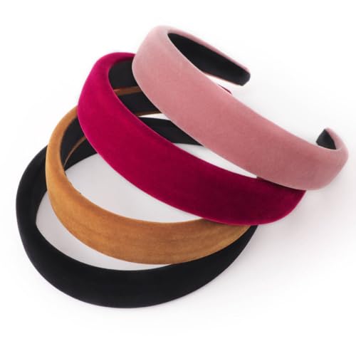 Image of DRESHOW 4 Pcs Velvet Wide Headbands for Women Girls Turban Vintage Boho Head Bands Fashion Non Slip Head Wraps Hoop Hair Accessories