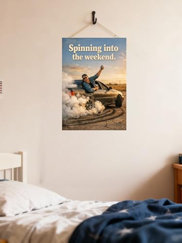 Spinning Into the Weekend Vintage Tin Sign Funny Weekend Wall Decor Retro Car Burnout Art Metal Plaque Party Humor Garage Man Cave Home Wall 8x12 Inch Pre Drilled Holes - Image 2