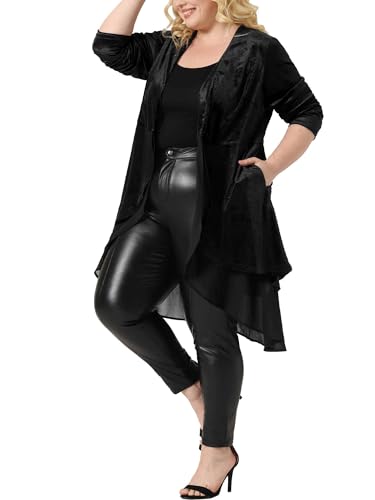 Image of Agnes Orinda Women Plus Size Ruffled Asymmetric Long Velvet Cardigan Jacket