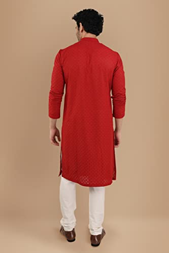 Image of Manyavar Men's Cotton Blend Chikankari Kurta Set (2pcs)