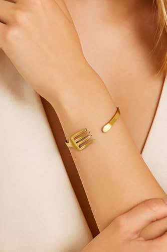 Gold Colored Fork Bracelet for Women Little Mermaid Style Fork Hairbrush Cuff3