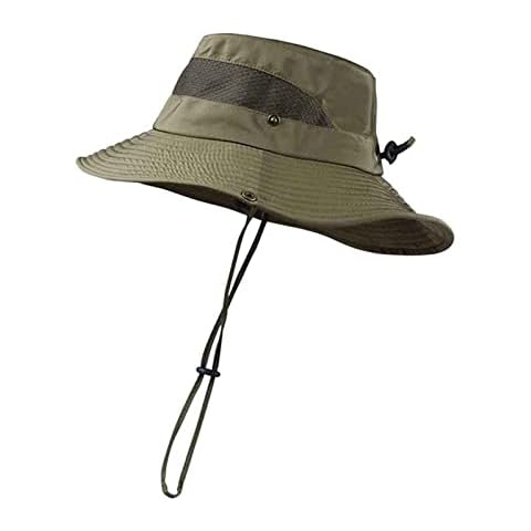 KOOLSOLY Breathable Wide Brim Boonie Hat Outdoor Waterproof UPF 50+ Sun Protection Mesh Safari Sun hat for Travel Fishing Army Green Cover