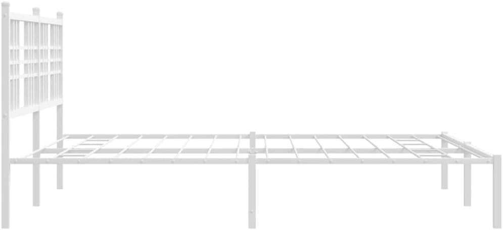Bed Frame White Powder-Coated Steel King Size 59 x 79 in Platform Foundation with Sturdy Slatted Support Easy Assembly Minimalist Modern Bedroom Furniture Storage