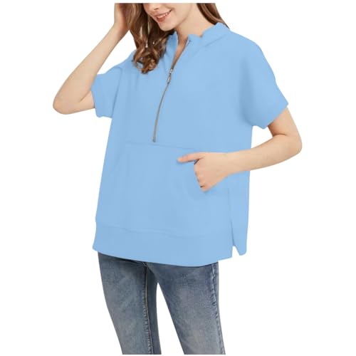 Sweat en coton mélangé demi-zip femme coupe décontractée French Terry haut quotidien premium