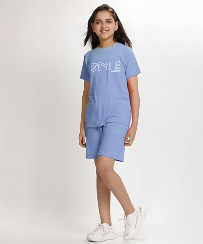 Image of KYDA KIDS Girls 100% Cotton Bio Washed Printed T-Shirt and Shorts Co-ords Clothing Set | Premium Soft & Breathable Summer Casual Comfort Outfit for Girls