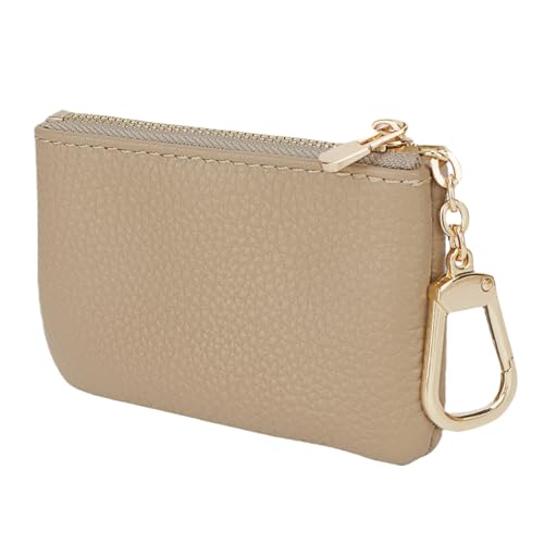 Image of Full Grain Leather Coin Purse with Key Chain - Small Change Purse Keychain Card Holder Pouch Small Wallet for Women and Men (Elephant Gray)