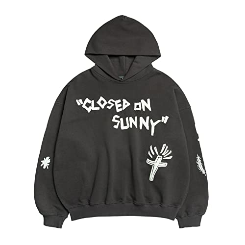 Cactus Pack Closed on Sunny Hooded 3D Letter Print Hip Hop Casual Oversized Sweatshirts Graffiti Hoodies Grey