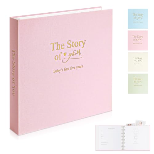 Image of Timeless First 5 Years Keepsake Baby Memory Book for Boy or Girl, Luxury Linen Cover Acid Free Pages, Neutral Baby Journal Milestone Book or Scrapbook, Record the Story of You from Birth to Age 5