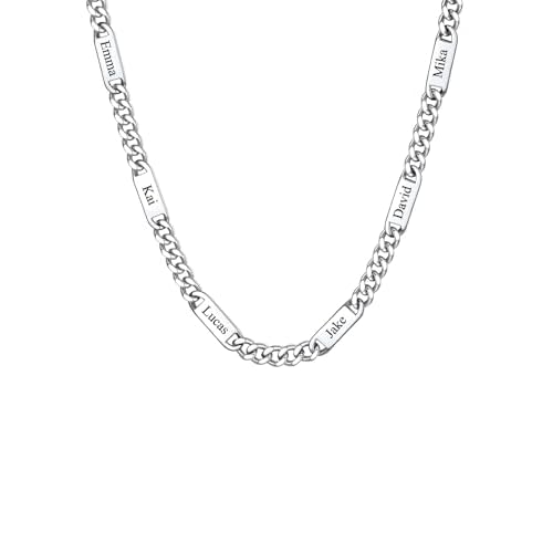 ChainsHouse Custom Name Necklace, Personalized Cuban Link Chain for Men Women, 1-6 Name Inscriptions, 18/20/22/24 Inch with 5cm Extender, 5mm/7mm Widt