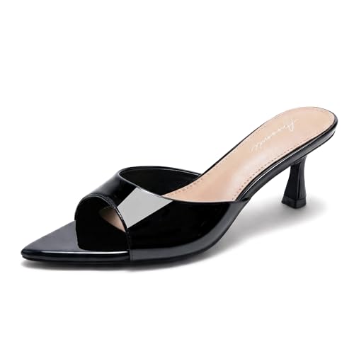 Image of Arromic Womens Kitten Heel Sandals,Pointed Round Open Toe Slides 5mm high elastic latex Sexy 2.3 Inch Stiletto Heeled for Party Wedding Daily