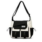 CHENXIAOHONG Bolsa Transversal Masculina Feminina em Oxford Resistente, Bolsa Messenger Multicompartimentos para Estudante, Trabalho e Passeio(Preto e branco)