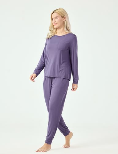 Image of GYS Bamboo Viscose Sleep Sets for Women Long Sleeve Crew Neck Pajama Sets with Pockets