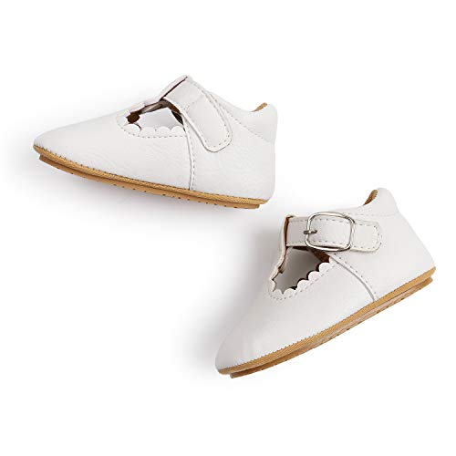 Sofmuo Baby Girl Mary Jane Flats Shoes Non Slip Soft Sole Infant Toddler First Walker Wedding Princess Dress Crib Shoes(A0/White,6-12 Months #TOP3