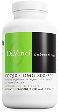 DAVINCI Labs CoQ10 - DMG 300/300 - Supports Heart Health and Energy Function - Dietary Supplement with Coenzyme Q10 & Vitamin E - Vegetarian - Gluten-Free - 60 Orange Flavored Chewable Tablets