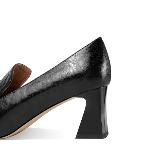 TinaCus Genuine Leather Square Toe Handmade Chunky Heels Slip On Women's Pumps Shoes4