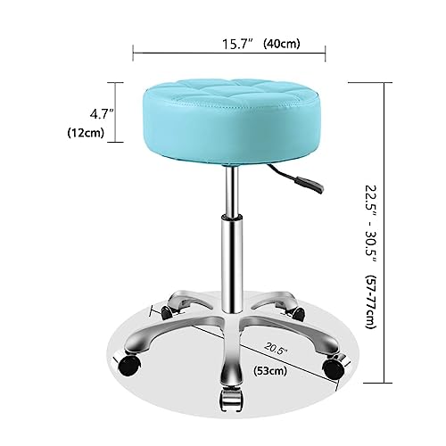 Image of Ainilaily Rolling Adjustable Stool with Wheels for Work Medical Tattoo Salon Office,Swivel Desk Esthetician Hydraulic Stool Chair (Cyan)