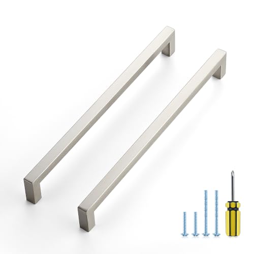 Image of Ravinte 5 Pack Kitchen Brushed Nickel Cabinet Handles 10 Inch Hole Center Stainless Steel Square Cabinet Pulls for Dresser Drawer Cupboard Handles with Screwdriver