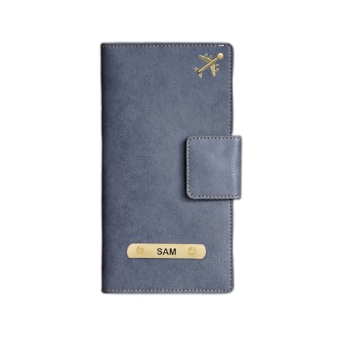 Image of Customized Travel Wallet with Name Engrave | Personalised Passport Holder for Women | Customised Passport Cover for Men and Women | Travel Organizer Gift Wallet (Grey)