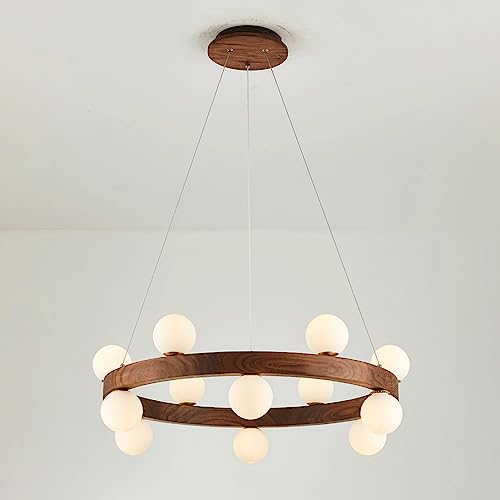 Lustre annulaire en noyer véritable et acrylique pour un intérieur chic - 7