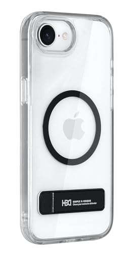 Image of BOUNCEBACK Polycarbonate Shockproof Transparent Hybrid Back Case /Cover with Kick Stand Support Magnetic Charging for iPhone 16e - (Clear Black)