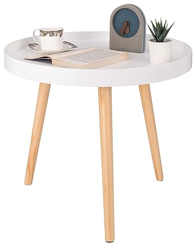 WOLTU Beistelltisch rund klein Couchtisch Blumenständer Nachttisch Massiv Holz skandinavisches Design Weiß 50 x 44cm (ø x H) TS143ws WOLTU Beistelltisch rund klein Couchtisch Blumenständer Nachttisch Massiv Holz skandinavisches Design Weiß 50 x 44cm (ø x H) TS143ws