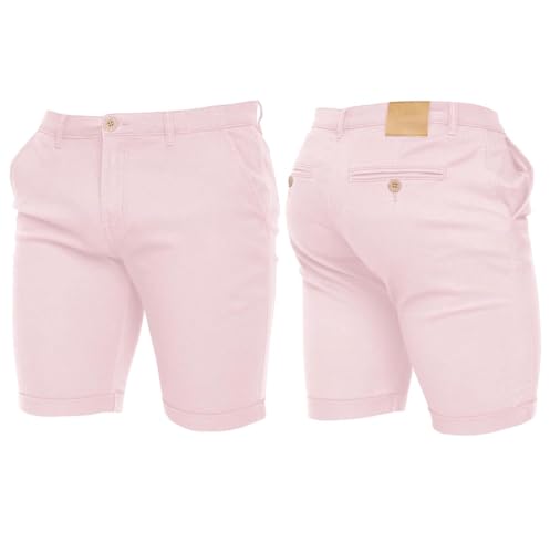 Crosshatch Mens Stretch Slim Fit Chino Shorts with Pockets for Summer, Holiday, Golf by Jeanbase Soft Pink 38
