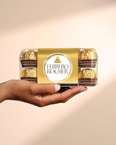 علبة هدايا شوكولاتة فاخرة من فيريروس روشيه، شوكولاتة بندق مغلفة بالفويل الذهبي للاحتفالات أو المناسبات، 16 قطعة 200 جم (صنعت في إيطاليا)