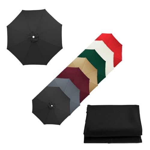 Cubierta de repuesto impermeable para sombrilla de patio de 300 cm, resistente a los rayos UV, tela para jardín, pabellón de 6 y 8 varillas, color negro y elegante