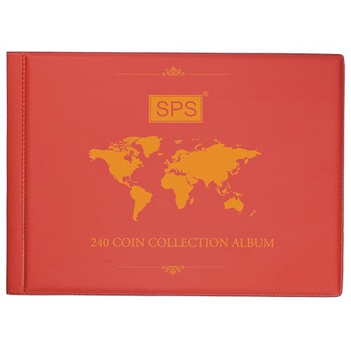 Image of SPS Coin Collection Album - 240 Pockets | Holds Small & Large Coins | 14 Sheets | Premium Storage for Collectors | Coin Organizer | Flame Red