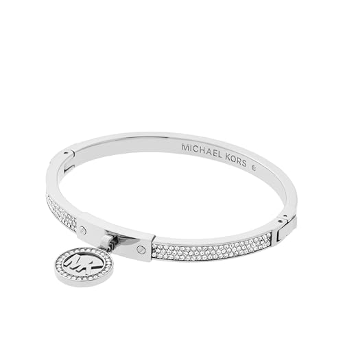 Michael Kors Stainless Steel and Pavé Crystal MK Logo Bangle Bracelet for Women, Color: Silver (Model: MKJ5977040) by Michael Kors - Used condition - US$90.52