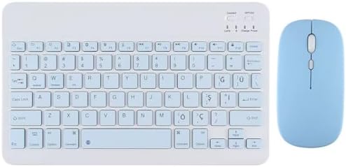 Coverzone Bluetooth Kablosuz Türkçe Klavye ve Fare Klavye ile Mini Şarj Edilebilir Alüminyum Alışım Bluetooth Mouse Süper Hafif Taşınabillir Bluetooth Eşleştirmeli Klavye 25cm x 15cm (Mavi)