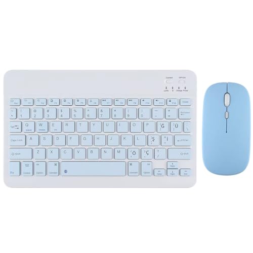 Coverzone Bluetooth Kablosuz Türkçe Klavye ve Fare Klavye ile Mini Şarj Edilebilir Alüminyum Alışım Bluetooth Mouse Süper Hafif Taşınabillir Bluetooth Eşleştirmeli Klavye 25cm x 15cm (Mavi)