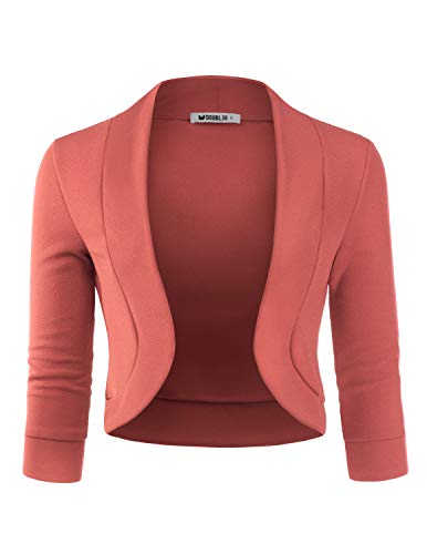 Image of DOUBLJU Bolero Open Front Cardigan Crop Jackets 3 /4 Sleeve Basic Cropped Blazers Business Casual for Womens with Plus Size