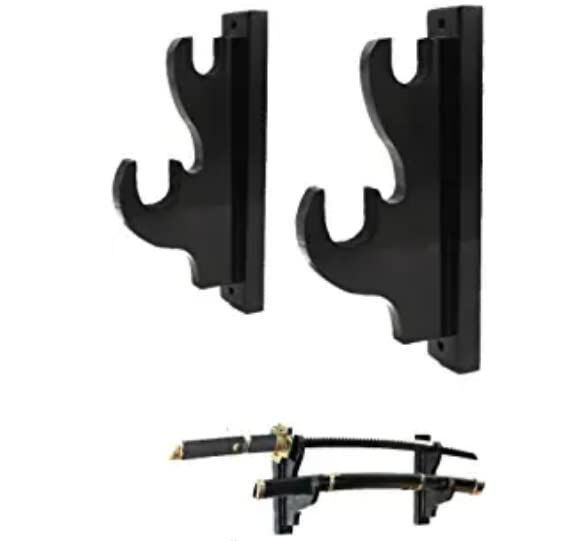 shankala Sword Wall Mount 1-Pair Upscale Hook Sword Stand Sword Hook Solid Wood Two-Layer Wall Mounted Samurai Sword Hanger Display Holder for Katana Wakizashi Tanto Sword Weapon Rack (black)
