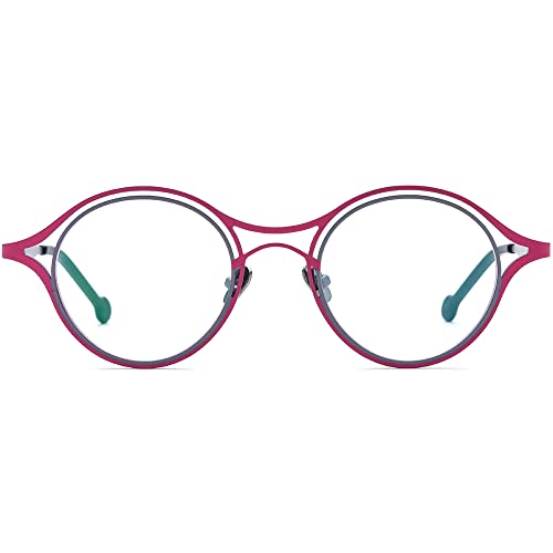 Image of FONEX Colorful Pure Titanium Glasses Frame Women Retro Round Eyeglasses