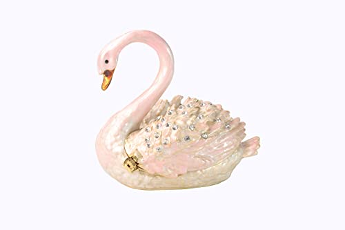 Mini Enamel Rhinestones Swan Jewelry Box Swan Hinged Trinket Box Swan Bling Trinket Box Miniature Figurine Ring Box for Women Girls Wedding Birthday Gift Christmas (Pink)