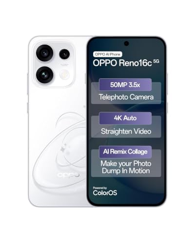 Image of OPPO Reno16c 5G| 3D Design | 50MP 3.5X Telephoto Camera | 4K Video | AI Remix Collage | 7000mAh 80W SUPERVOOC | ColorOS 16 | IP69K | Dimensity 7300,Starry White:8 GB+256 GB